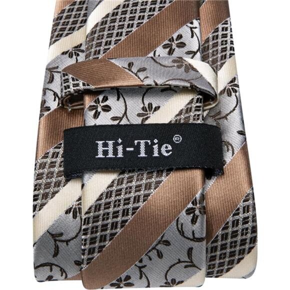 Mens Silk Paisley Necktie and Pocket Square Cufflinks Set for Wedding Business - Picture 5 of 7